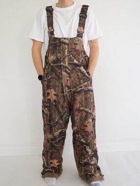 Rocky Brown Camo Leaf Tree Insulated Bib Overalls Hunting Outdoor Snow Pants L